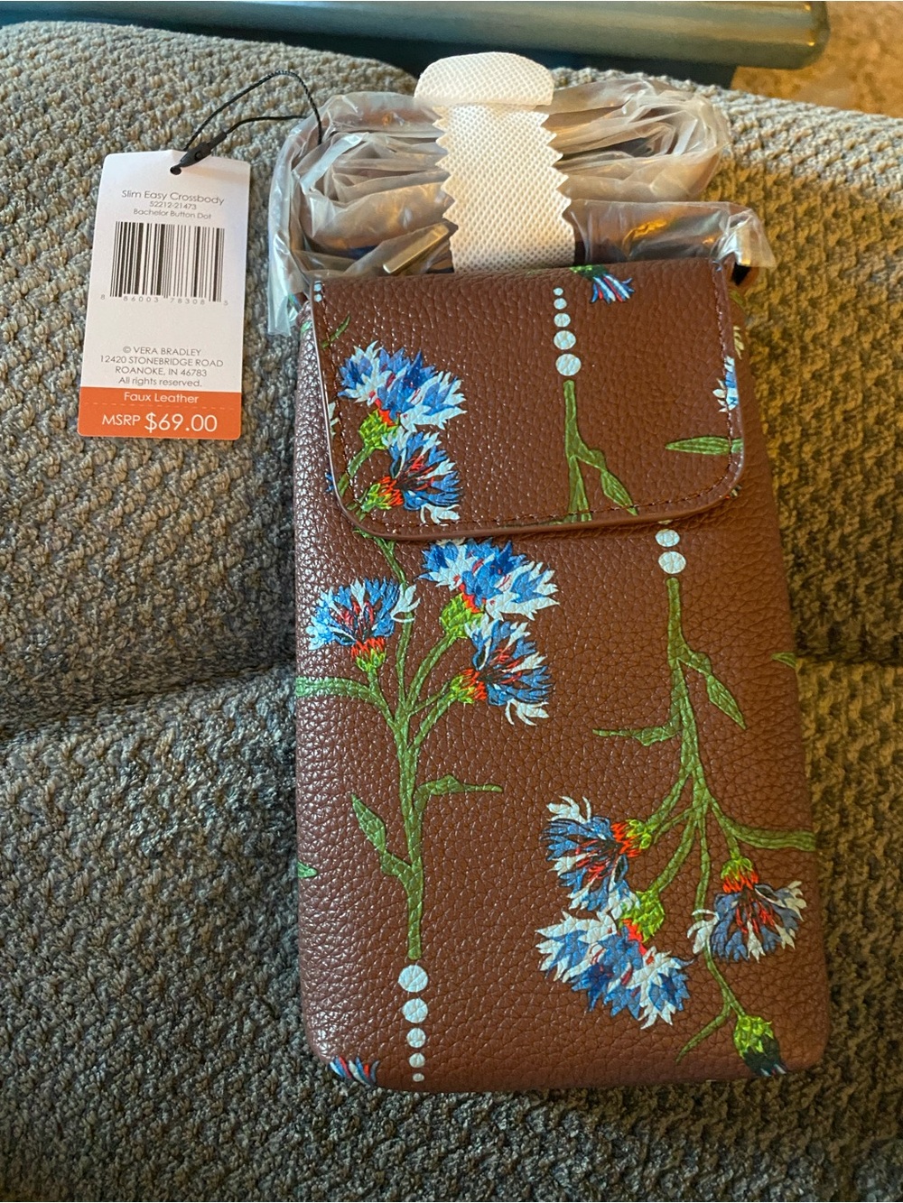 Vera Bradley Brown Floral Faux Leather Crossbody